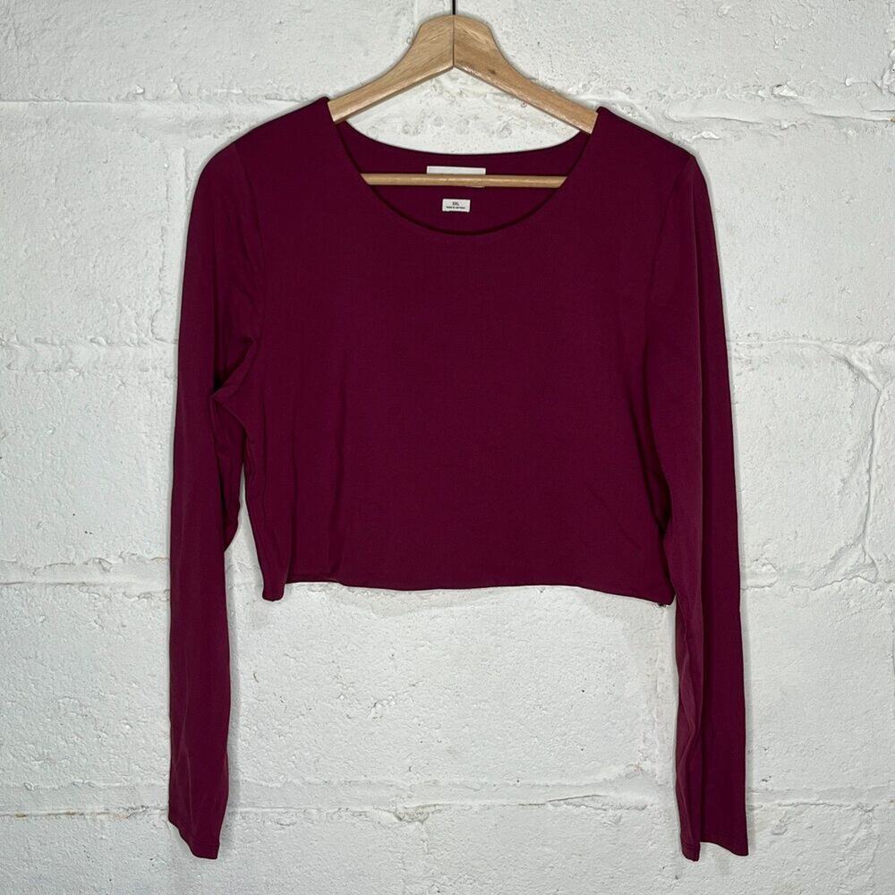 Aritzia‎ Babaton Women Contour Crew Cropped Longsleeve Fitted Top 2XL Mauve